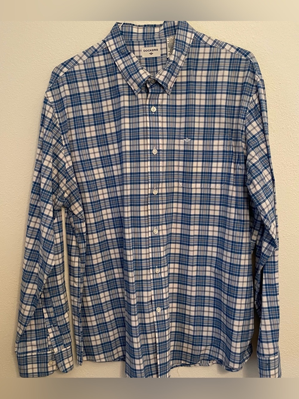 Dockers Shirt Mens 2XL Blue Checked Button Down Long Sleeve